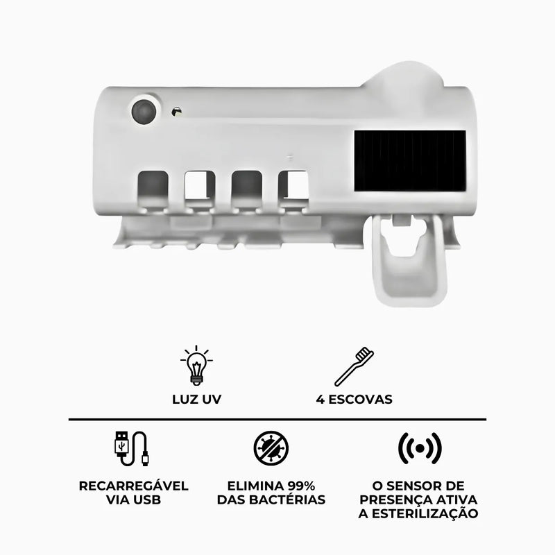 Suporte Dipenser Com Esterilizador UV Porta Escova e Pasta