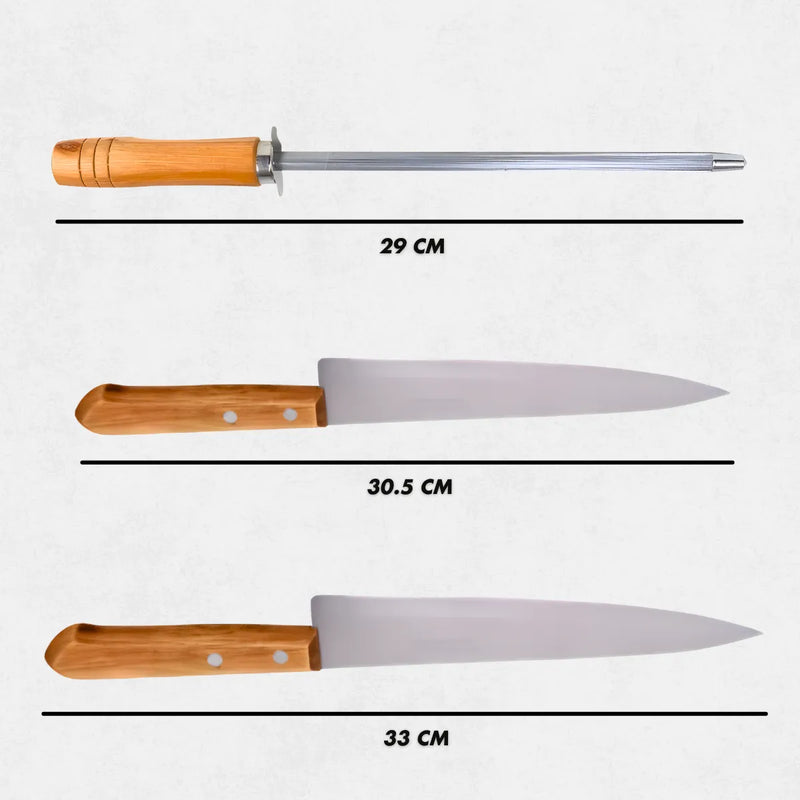 Kit de Facas com Chaira de Inox Resistente